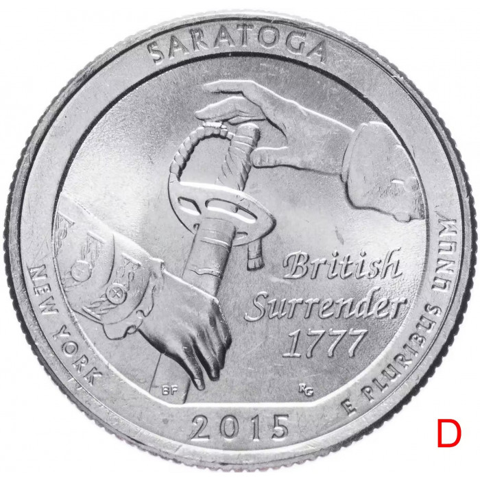 США 25 центов 2015 D год UNC Прекрасная Америка № 30 Национальный исторический парк Саратога