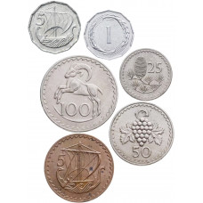 Кипр 1 5 5 25 50 100 милей 1963-1982 год Набор из 6 монет