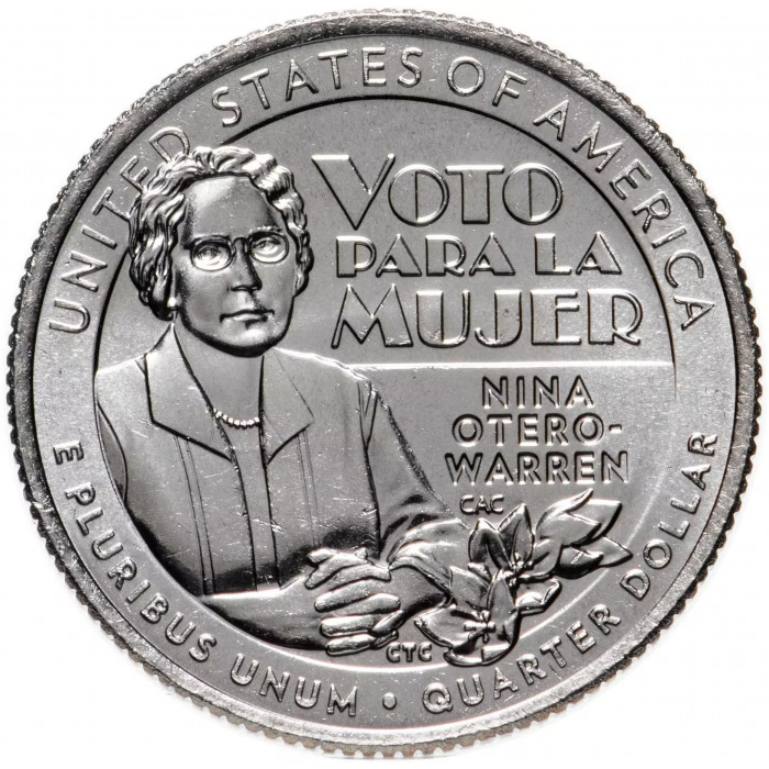 США 25 центов 2022 D год UNC №4 Американские женщины Нина Отеро-Уоррен
