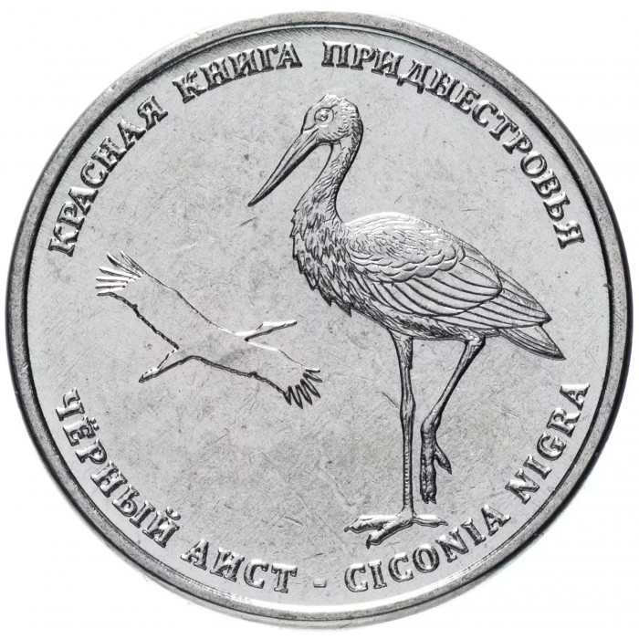 Приднестровье 1 рубль 2019 год UNC UC# 195 ПМР Красная книга - Чёрный аист