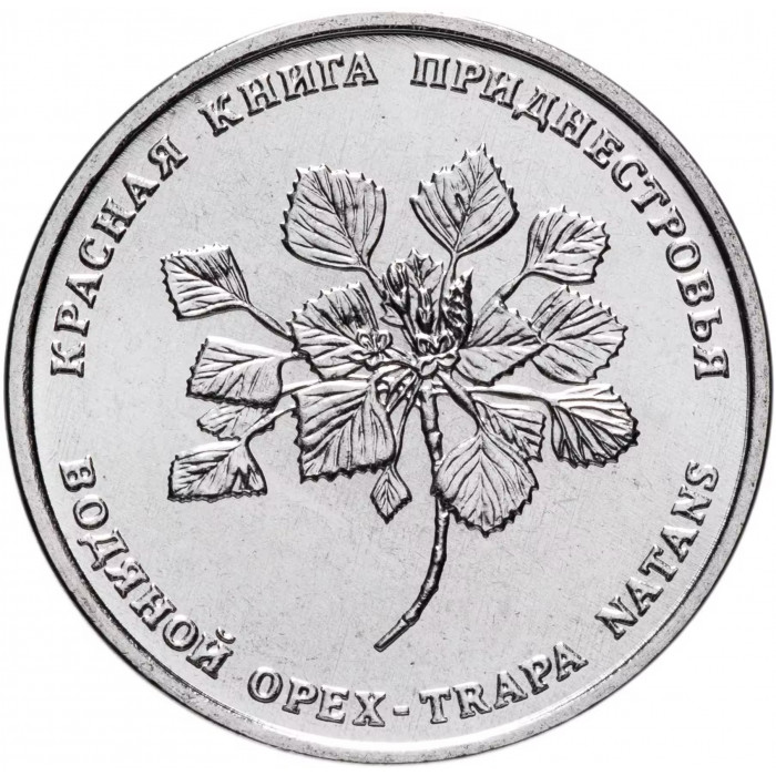 Приднестровье 1 рубль 2019 год UNC UC# 197 ПМР Красная книга - Водяной орех (чилим)