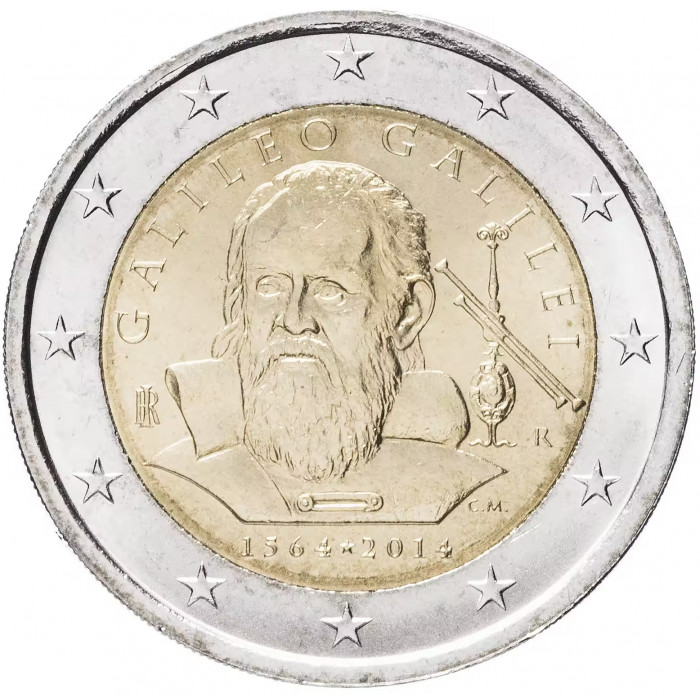Италия 2 евро 2014 год 450 лет со дня рождения Галилео Галилея UNC KM# 377