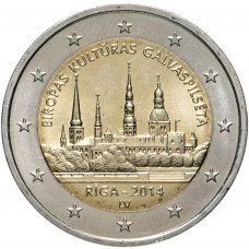 Латвия 2 евро 2014 год Рига - культурная столица Европы 2014 UNC KM# 158