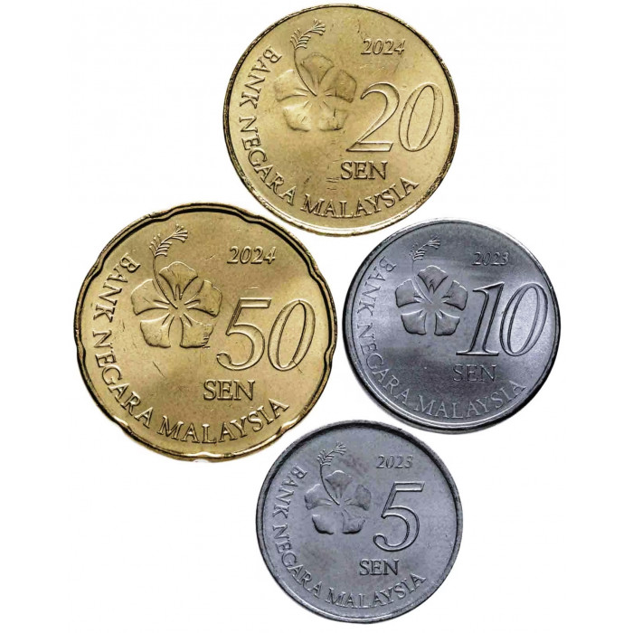 Малайзия 5 10 20 50 сенов 2011-2023 год UNC Набор из 4 монет