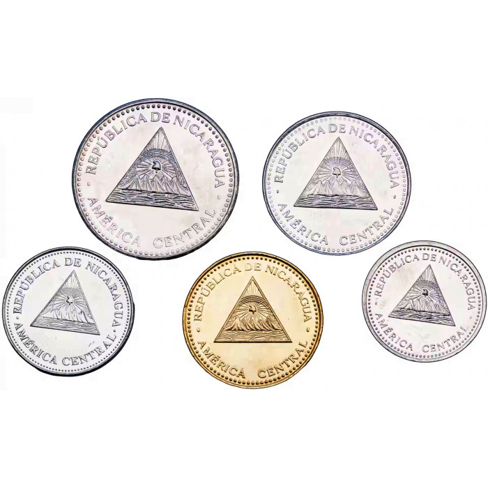 Никарагуа 10 25 50 сентаво 1 5 кордоб 2014-2015 год UNC Набор из 5 монет