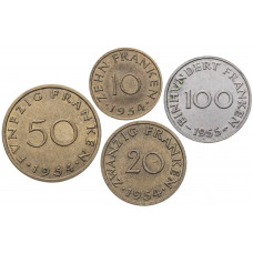 Саар 10 20 50 100 франков 1954-1955 год Набор из 4 монет