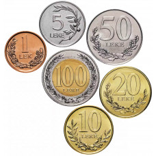 Албания 1 5 10 20 50 100 леков 1995-2024 год UNC Набор из 6 монет