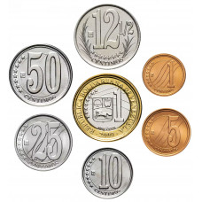 Венесуэла 1 5 10 12,5 25 50 сентимо 1 боливар 2007-2012 год Набор из 7 монет