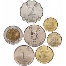 Гонконг 10 20 50 центов 1 2 5 10 долларов 1994-2015 год UNC Набор из 7 монет