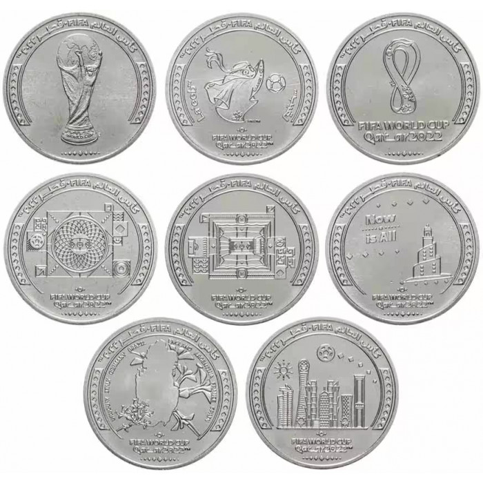 Катар 1 риял 2022 год UNC Чемпионат мира по футболу 2022 года в Катаре Набор из 8 монет