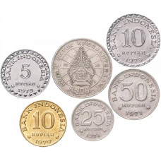 Индонезия 5 10 25 50 100 рупий 1971-1979 год UNC Набор из 6 монет