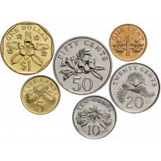 Сингапур 1 5 10 20 50 центов 1 доллар 1991-2007 год UNC Набор из 6 монет