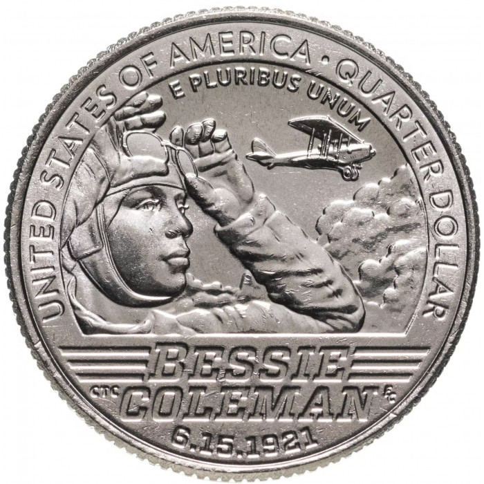 США 25 центов 2023 D год UNC №6 Американские женщины Бесси Колман