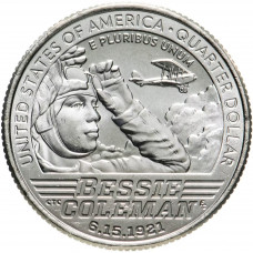 США 25 центов 2023 P год UNC №6 Американские женщины Бесси Колман