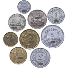 Франция 50 сантимов 1 2 5 10 20 50 100 франков 1941-1955 год Набор из 9 монет