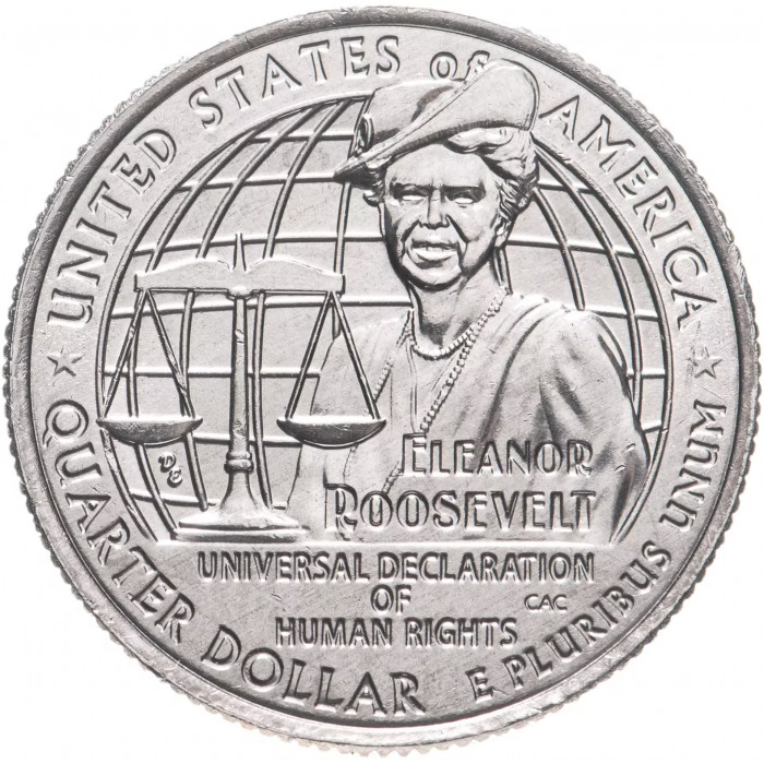 США 25 центов 2023 D год UNC №8 Американские женщины Элеонора Рузвельт