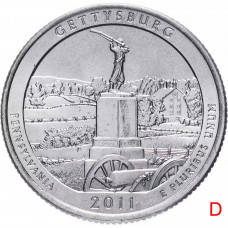 США 25 центов 2011 D год UNC Прекрасная Америка № 6 Геттисбургский национальный военный парк