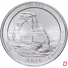 США 25 центов 2014 D год UNC Прекрасная Америка № 23 Национальный парк Арчес