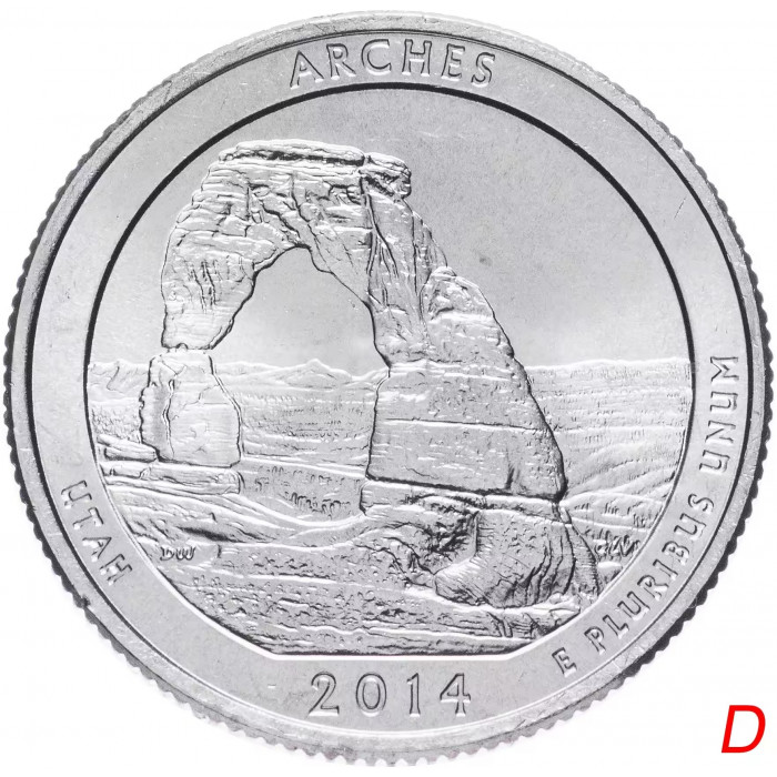 США 25 центов 2014 D год UNC Прекрасная Америка № 23 Национальный парк Арчес