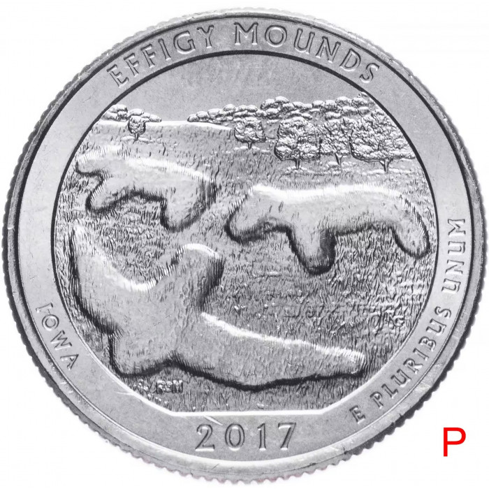 США 25 центов 2017 P год UNC Прекрасная Америка № 36 Национальный памятник Эффиджи-Маундз