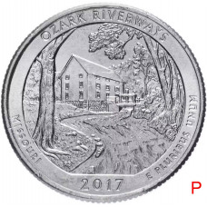 США 25 центов 2017 P год UNC Прекрасная Америка № 38 Национальные водные пути Озарк