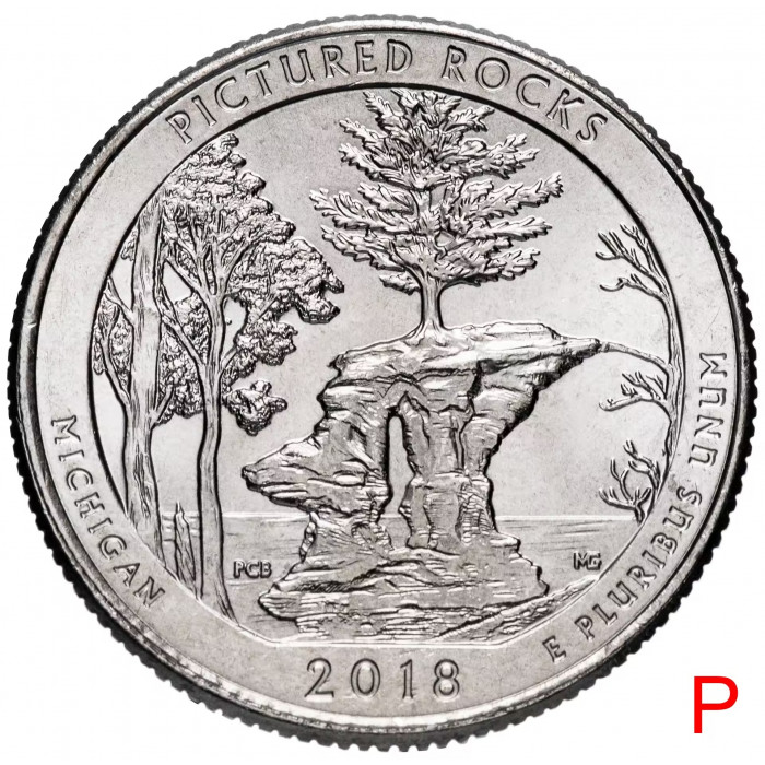США 25 центов 2018 P год UNC Прекрасная Америка № 41 Национальные озёрные побережья живописных камней