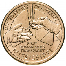 США 1 доллар 2023 P год UNC UC# 389 Первая трансплантация легких человеку, Миссисипи, Американские инновации