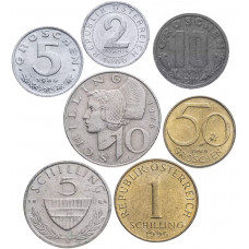Австрия 2 5 10 50 грошей 1 5 10 шиллингов 1946-2001 год Набор из 7 монет