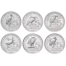Бурунди 5 франков 2014 год UNC Птицы Набор из 6 монет
