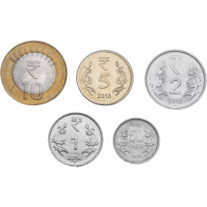 Индия 50 пайс 1 2 5 10 рупий 2011-2019 год Набор из 5 монет