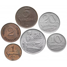 Латвия 1 5 5 10 20 50 сантимов 1922-1939 год Набор из 6 монет