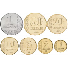 Таджикистан 1 2 5 10 20 50 дирам 1 сомони 2011 год UNC Набор из 7 монет
