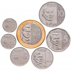 Филиппины 1 5 25 сентимо 1 5 10 20 писо 2017-2020 год UNC Набор из 7 монет