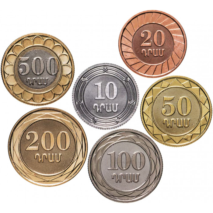 Армения 10 20 50 100 200 500 драмов 2023 год UNC 30 лет национальной валюте Набор из 6 монет