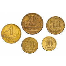 Бразилия 10 20 50 сентаво 1 2 крузейро 1942-1956 год Набор из 5 монет