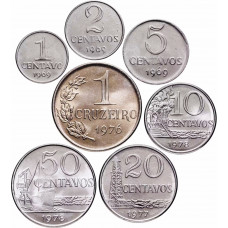 Бразилия 1 2 5 10 20 50 сентаво 1 крузейро 1967-1979 год Набор из 7 монет