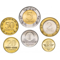Литва 10 20 50 центов 1 2 5 лит 1998-2014 год Набор из 6 монет