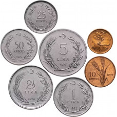 Турция 5 10 25 50 курушей 1 2 1/2 5 лир 1958-1980 год Набор из 7 монет